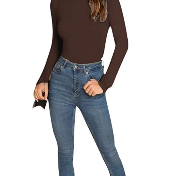 VIIOO Women's Basic Long Sleeve Mock Neck T-Shirt Solid Slim Half Turtleneck Cot - Picture 4 of 5